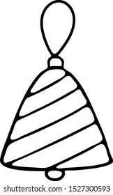 New Year's Tree Toy Bell Black and White Doodle Style. Christmas glass toy ball on a rope