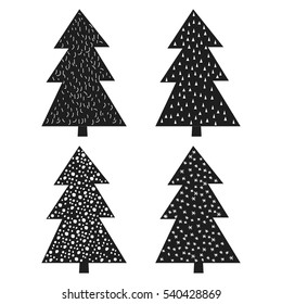 New Years trees set in scandinavian hand drawn style. vector illustration silhouette