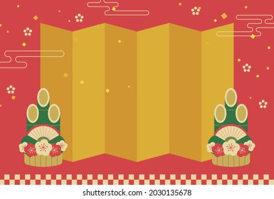 new years vector background with a folding screen and pine decorations for banners, greeting cards, flyers, social media wallpapers, etc.