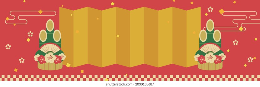 new years vector background with a folding screen and pine decorations for banners, greeting cards, flyers, social media wallpapers, etc.