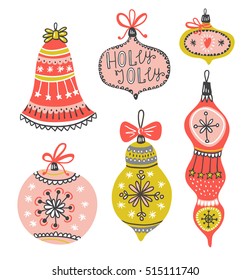 New Year's vector illustration with x-mas balls isolated on white background. Perfect for winter invitations, Christmas greeting cards, decorations