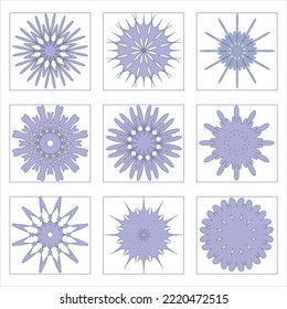 New Year's vector set of illustrations with snowflakes. For patterns and postcards, web design, decoration