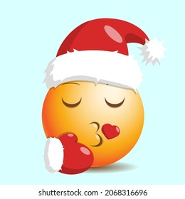 New Year's volumetric emoji in a festive hat, kiss a heart.