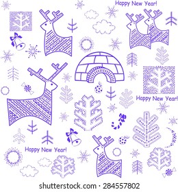 New years wallpaper with reindeer and igloo