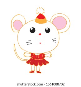 New Year`s white rat on a white background in kawaii styles vector, illustration