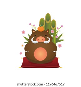 New year's wild boar ornament illustration / with new year's decoration
