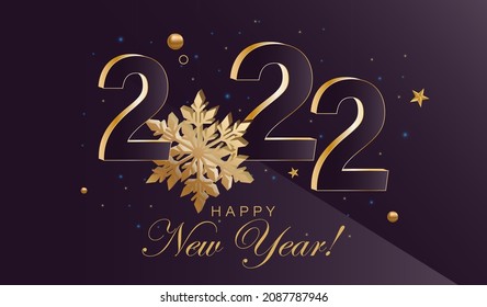 New Year's winter festive composition. Colorful Christmas background, realistic 3d decorative design objects, golden confetti. Happy New Year. Vector illustration. EPS 10.