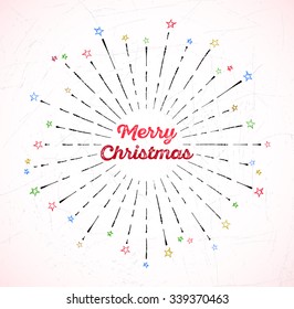 New Year's wishes. Merry Christmas And Happy New Year! Christmas vintage postcard. Light rays of burst. Vintage style of the image. Hipster style. Linear drawing.