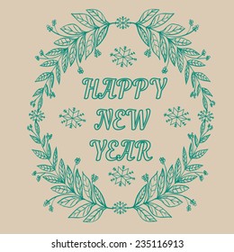 New Year`s wreath vector, illustration, greeting card, Happy New
 Year Card