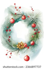 New Year's wreath. Watercolor Christmas drawing. For New Year and Christmas illustrations.