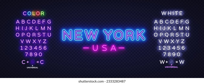 New Yokr neon in vintage style on black background. Vector typographic design. Editing text neon sign. Vector graphic illustration