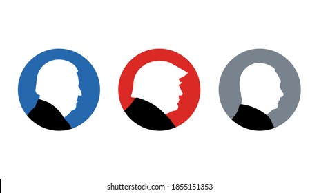 New York, 16 November. World Leader Icons: Biden, Trump and Putin. Minimalistic icons, side view, profile. Editorial.