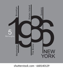 New York 5 boroughs typography, tee shirt graphics, vectors