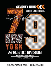 New York 79.Vintage and typography design in vector illustration.Clothing,t-shirt,apparel and other uses.Abstract design with blank image for pictures.Eps10