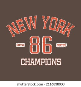 New York 86 Champions text College Prints, use T-shirt , sweatshirt, pants, or others  