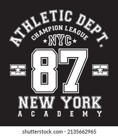 new york academy athletic dept champion league typography vector slogan sport fashion write varsity