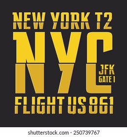 New York airport typography, t-shirt graphics, vectors