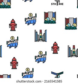 New York American City Landmarks Vector Seamless Pattern Thin Line Illustration