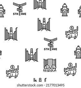 New York American City Landmarks Vector Seamless Pattern Thin Line Illustration