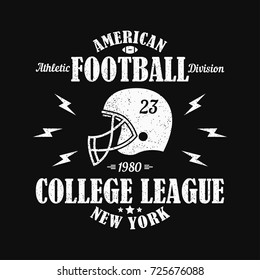 New York, american football grunge print for sports apparel with helmet. Typography emblem for t-shirt. Design for athletic clothes. Vector illustration.