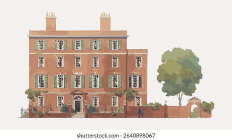 New York apartment watercolor illustration element from Mott Brooshovft artwork, vector element. 