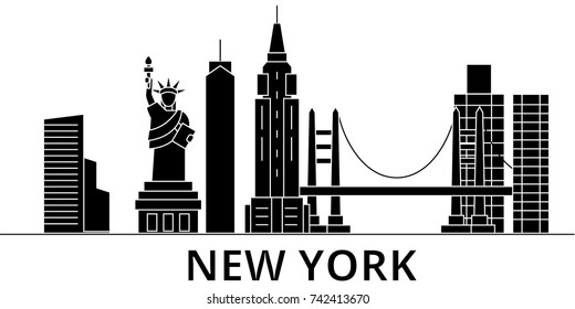New York architecture vector city skyline, travel cityscape with landmarks, buildings, isolated sights on background