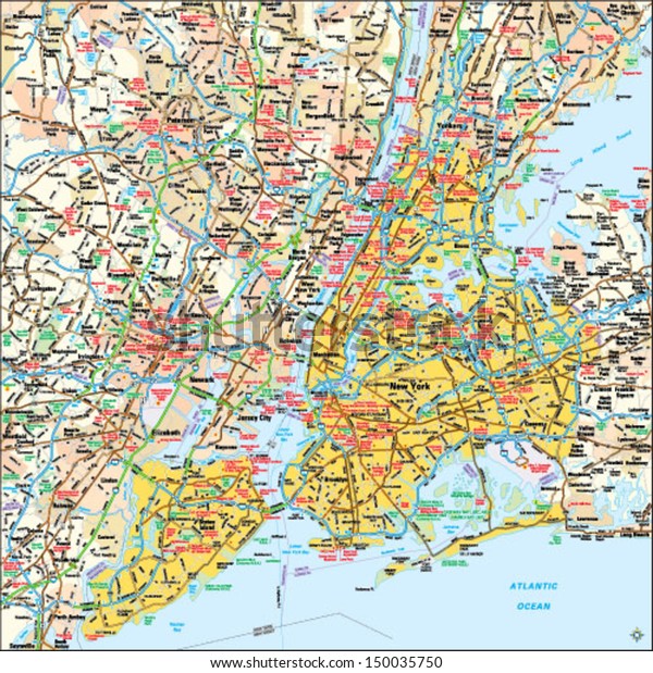 New York New York Area Map Stock Vector (Royalty Free) 150035750 ...