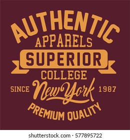 New York athletic typography, t-shirt graphics