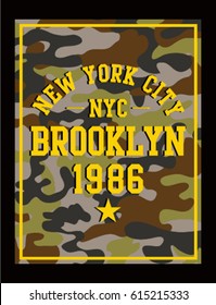 New york authentic camouflage apparels typography, t-shirt graphics, vectors