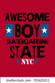 new york awesome boy,skateboarding,t-shirt print poster vector illustration