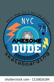new york awesome dude,skateboarding,t shirt design