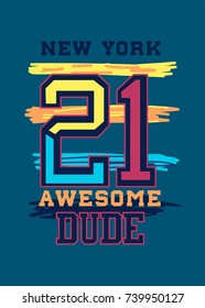 new york awesome dude,t-shirt print poster vector illustration