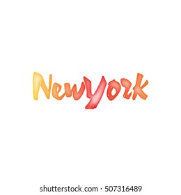New York - Badge drawn watercolor by hand, using the skills of calligraphy and lettering, collected in accordance with the rules of typography.
