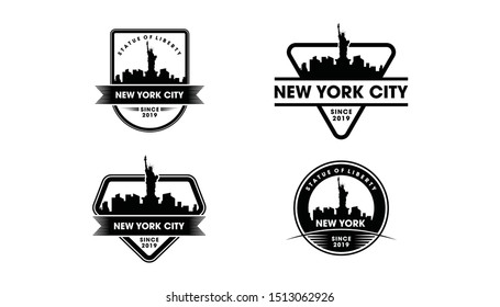 New York Badge Logo, New York skyline and landmarks silhouette vector