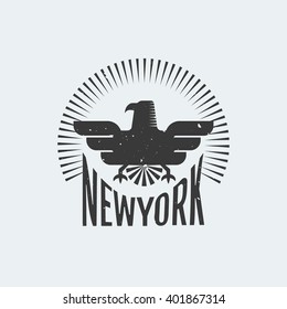 "New York" badge for poster, flyer or t-shirt print with eagle symbol.