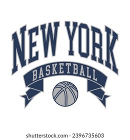 New York basketball design vector. Editable college t-shirt design printable text effect vector.	