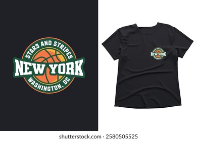 New York, basketball, graphic tee, t-shirt design, sports apparel, Washington DC, stars and stripes, trendy fashion, urban style, streetwear, athletic wear, basketball fan, sports fan, graphic design