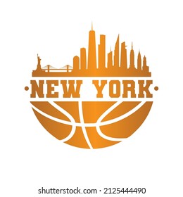 New York Basketball Skyline City Silhouette Vector. Basket Design Style Icon Symbols. Sport America Ball.