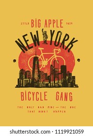 New York bicycle - vintage NYC skyscraper sityscape typography print