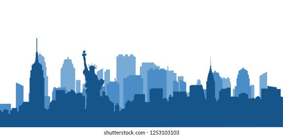 New York blue panorama with shadows on white background. Blue background of houses.Vector illustration.Flat design for business financial marketing advertisement advertisement web concept illustration