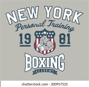 New York Boxing academy - Vintage artwork for sportswear in custom colors, grunge effect in separate layer