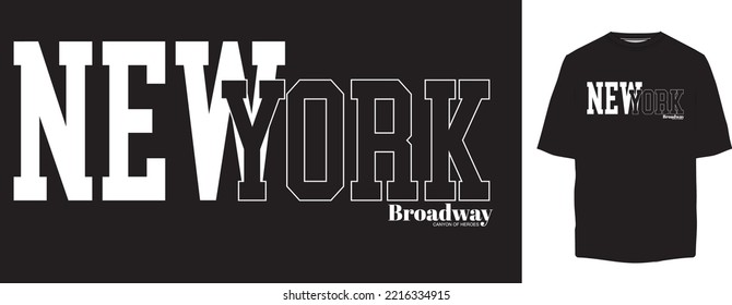 New York Broadway Black White Slogan Graphic Design Tshirt Apparel Clothes Varsity Monochrome Typography Trend