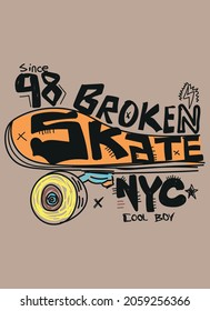 new york broken skate,t-shirt design fashion vector illustration