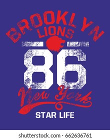 New York Brooklyn athletic lion graphic design vector art