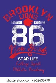 New York Brooklyn athletic lion graphic design vector art