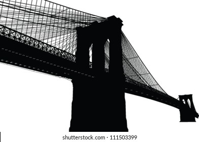 New York Brooklyn Bridge Black Silhouette Vector Illustration