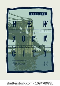 New York Brooklyn bridge fashion vintage typography t-shirt print