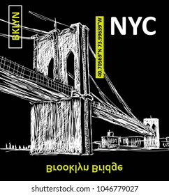 New York Brooklyn bridge illustration, typography tee design. Vector illustration, element vintage artistic apparel product