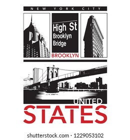 New York Brooklyn bridge illustration, typography, tee shirt graphics, vectors