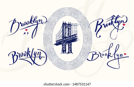 New York Brooklyn bridge typography. Retro vintage typography t-shirt, poster, lettering, calligraphy, printing design. Brooklyn Bridge